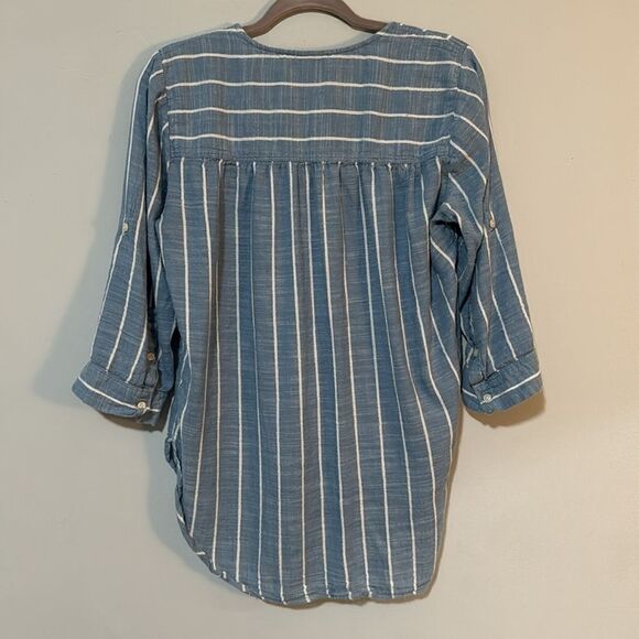 Nine West Cotton Blend Crochet Pinstripe Blouse L - Picture 5 of 7